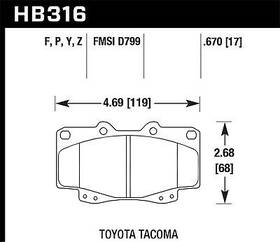 Hb316y.670 Hawk Performance Disc Brake Pad Fits 99-01 Tacoma