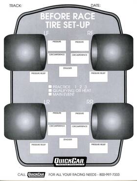 51-210 Quickcar Tire Setup Chart - Before Race 50 Sheet In A Pad Each