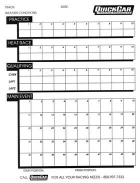 51-230 Quickcar Lap Timing And Race Scoring Chart - 50 Sheet In Pad Each