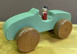 Vintage Wooden 9 3/4" Long & 1/4" High Green Race Car Large Wheels Gc. Fixed Price $14.00.