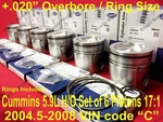 Cummins 5.9 Pistons Rings 2004.5-09 Mahle +.020" 17:1 H/o 6 Matched/balanced. Fixed Price $660.00.