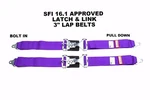 Safety Harness New Pair 3" Latch & Link Lap Belt 2 Point Racing Purple. Fixed Price $87.95.