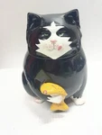 Clay Art 1989 Tuxedo Cat Holding Fish Cookie Jar Rare. Fixed Price $40.00.