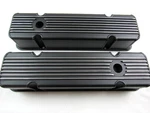 Finned Pontiac 326-455 Fabricated Alum. Valve Cover W/ Hole Black Ano E41383BK. Fixed Price $135.00.