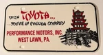 Performance Motors Toyota Dealership Booster License Plate West Lawn Fiberglass. Fixed Price $69.99.