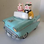 Vintage Clay Art Collectible Cookie Jar Cruisin' Cats. Fixed Price $85.59.
