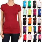 Crew/round Neck Short Sleeve Women/junior Solid Top Cotton Shirt S-xl. Fixed Price $9.95.