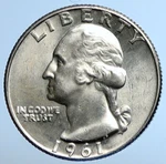 1961 United States Usa President Washington Old Silver Quarter Coin I111043. Fixed Price $148.20.