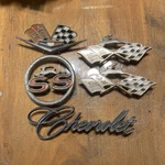 Lot Of 5 Vtg Chrome Emblems, Impala Chevrolet Corvette Good Tabs Side Badges. Fixed Price $84.00.